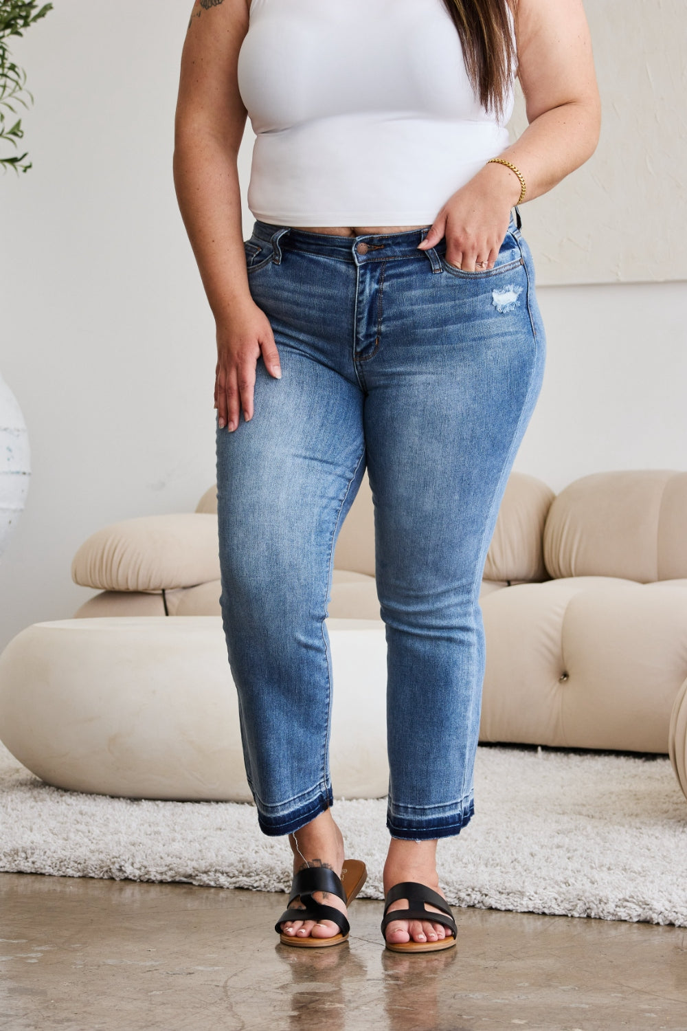 Judy Blue Full Size Release Hem Cropped Bootcut Jeans - Mack and Mav Boutique