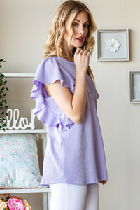 Heimish Full Size Ruffled Sleeve Ribbed Top - Mack and Mav Boutique