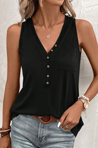 Pocketed V-Neck Wide Strap Tank - Mack and Mav Boutique