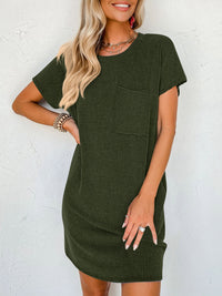Round Neck Short Sleeve Mini Dress - Mack and Mav Boutique