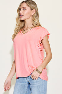 Basic Bae Full Size Bamboo Notched Ruffled Short Sleeve T-Shirt - Mack and Mav Boutique
