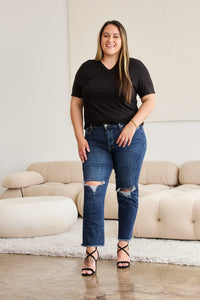 RFM Crop Dylan Full Size Tummy Control Distressed High Waist Raw Hem Jeans - Mack and Mav Boutique