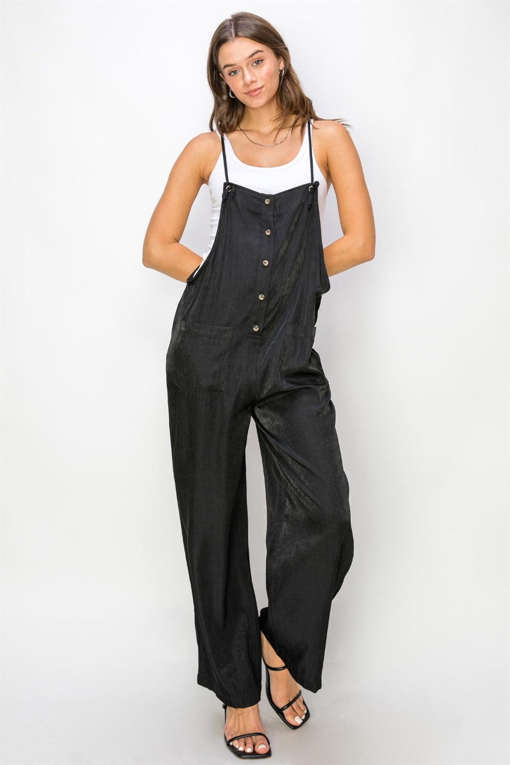 HYFVE Half Button Sleeveless Straight Jumpsuit - Mack and Mav Boutique