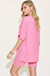 Basic Bae Full Size V-Neck Drop Shoulder T-Shirt and Shorts Set - Mack and Mav Boutique