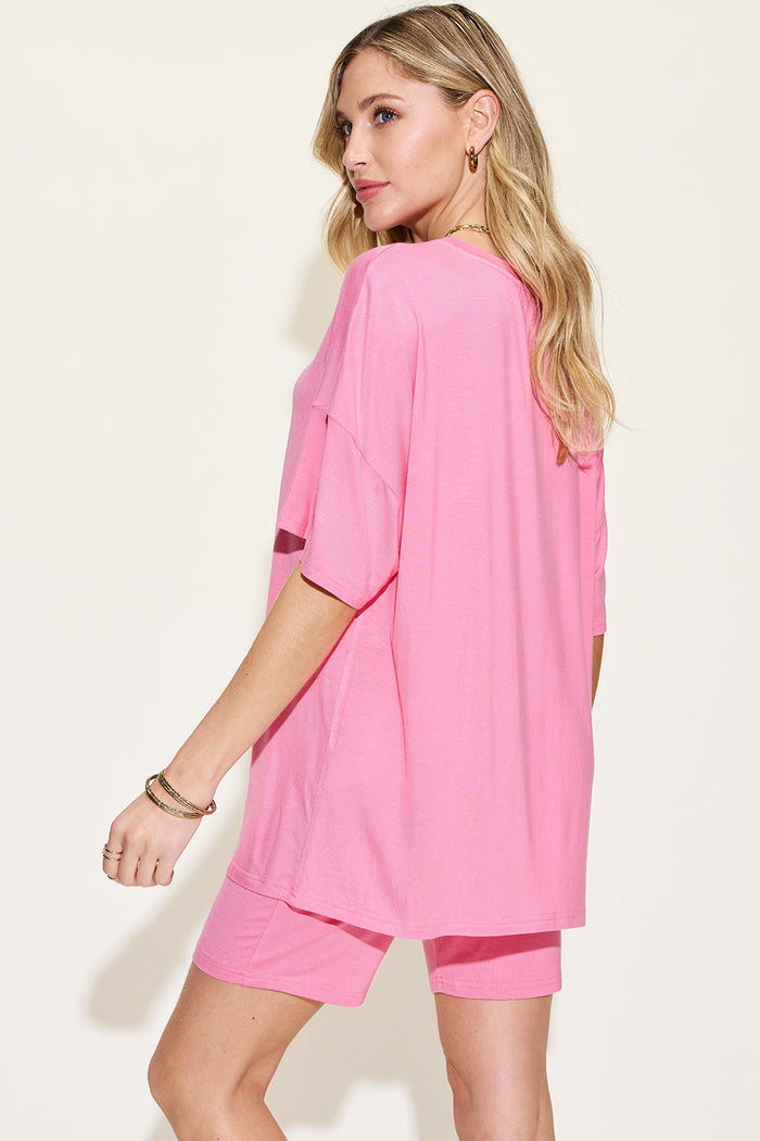 Basic Bae Full Size V-Neck Drop Shoulder T-Shirt and Shorts Set - Mack and Mav Boutique