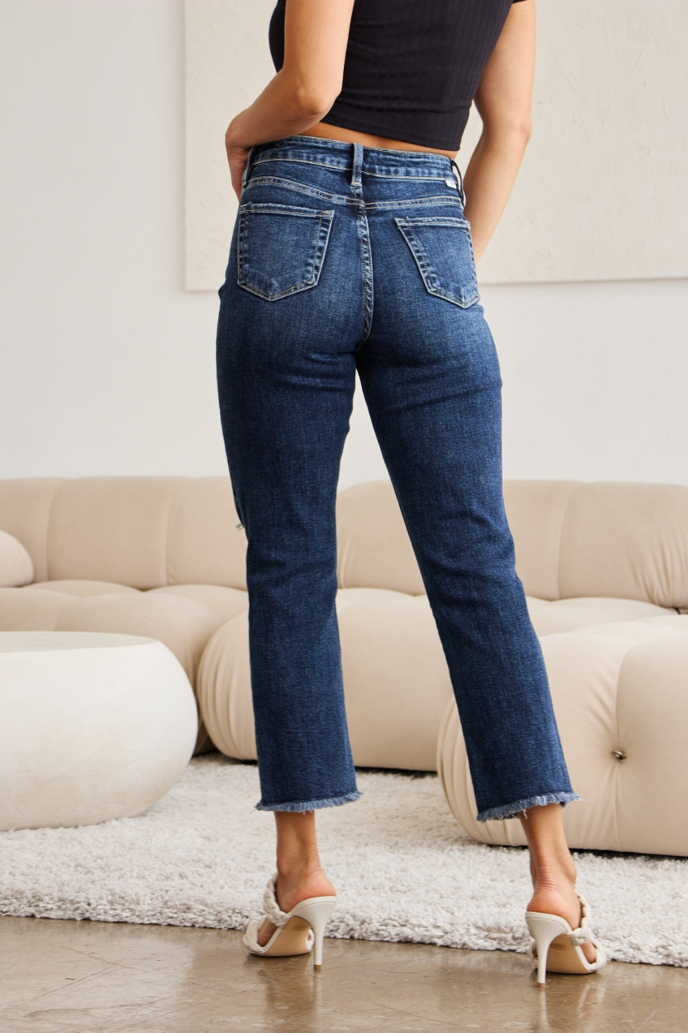 RFM Crop Dylan Full Size Tummy Control Distressed High Waist Raw Hem Jeans - Mack and Mav Boutique