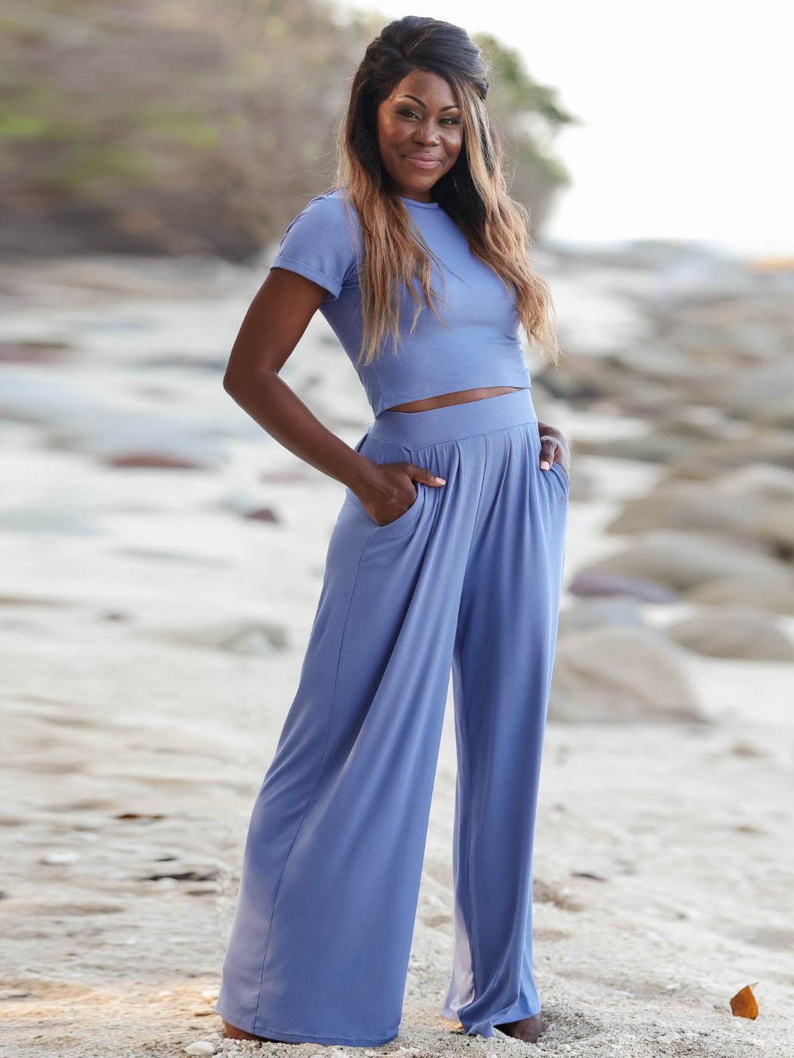 Short Sleeve T-Shirt and Wide Leg Pants Set - Mack and Mav Boutique