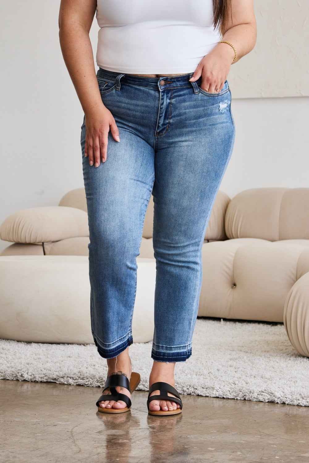 Judy Blue Full Size Release Hem Cropped Bootcut Jeans - Mack and Mav Boutique