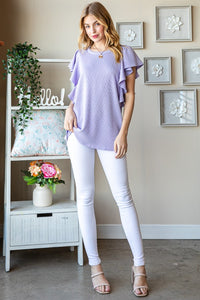 Heimish Full Size Ruffled Sleeve Ribbed Top - Mack and Mav Boutique