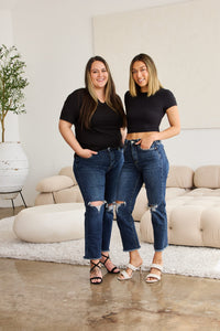 RFM Crop Dylan Full Size Tummy Control Distressed High Waist Raw Hem Jeans - Mack and Mav Boutique