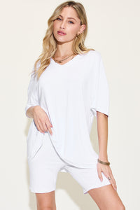 Basic Bae Full Size V-Neck Drop Shoulder T-Shirt and Shorts Set - Mack and Mav Boutique