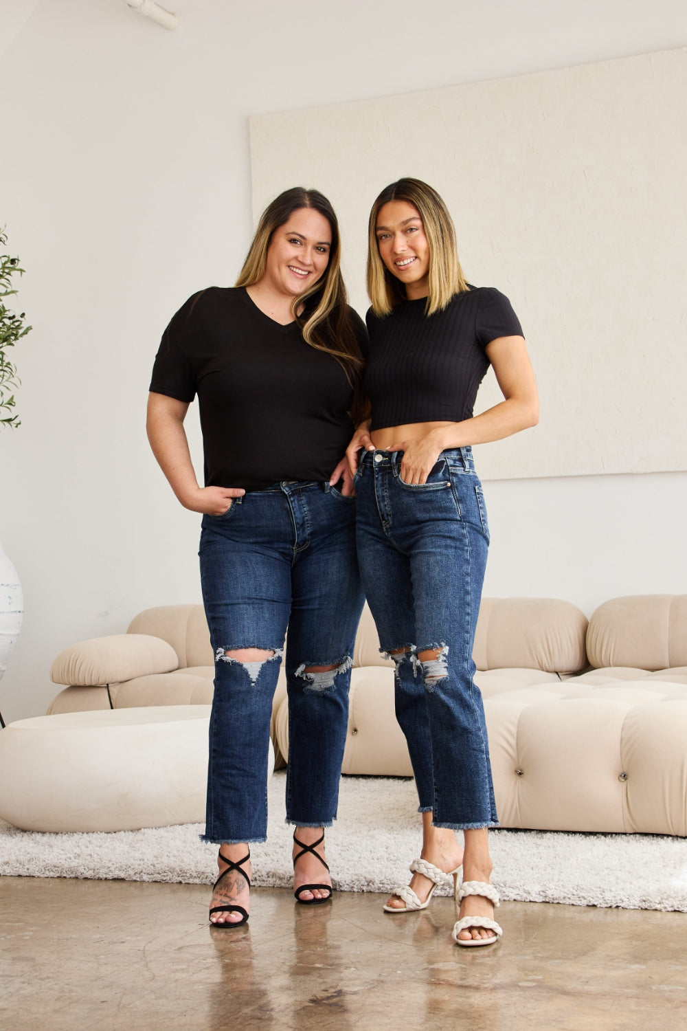 RFM Crop Dylan Full Size Tummy Control Distressed High Waist Raw Hem Jeans - Mack and Mav Boutique