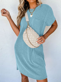 Round Neck Short Sleeve Mini Dress - Mack and Mav Boutique