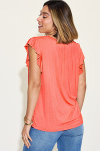 Basic Bae Full Size Bamboo Notched Ruffled Short Sleeve T-Shirt - Mack and Mav Boutique