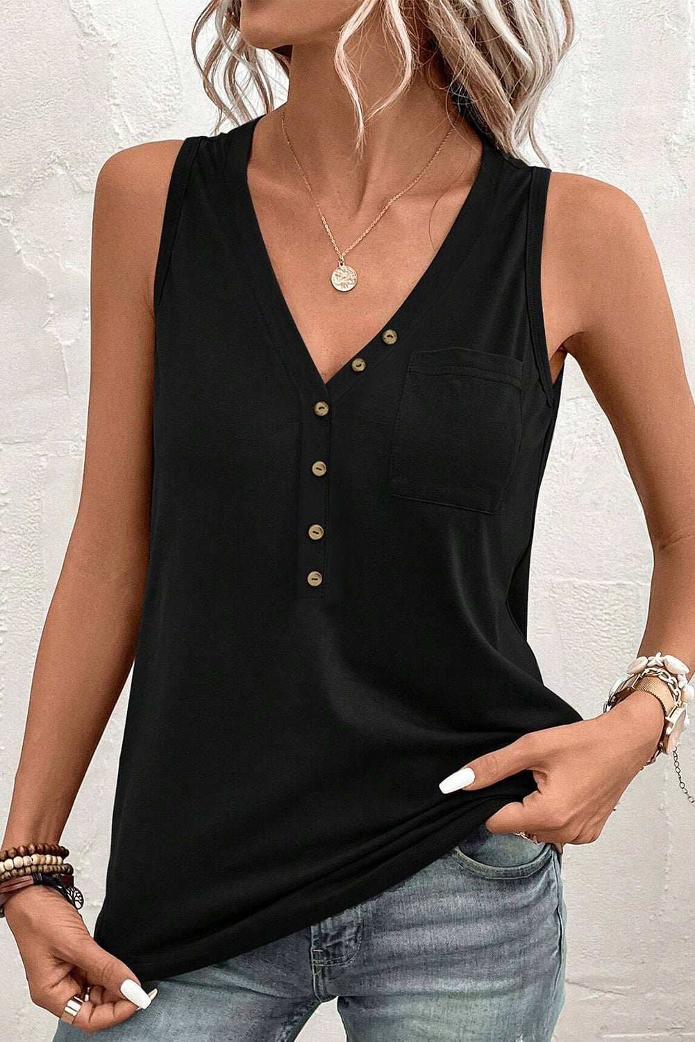 Pocketed V-Neck Wide Strap Tank - Mack and Mav Boutique