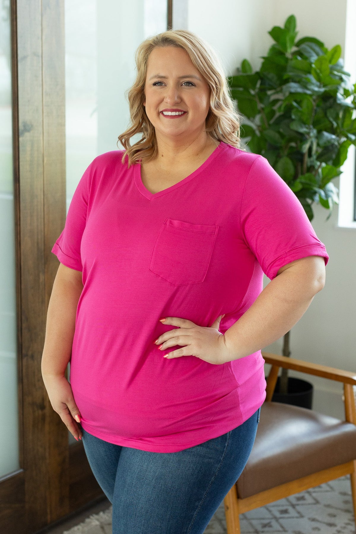 IN STOCK Sophie Pocket Tee - Hot Pink - Mack and Mav Boutique