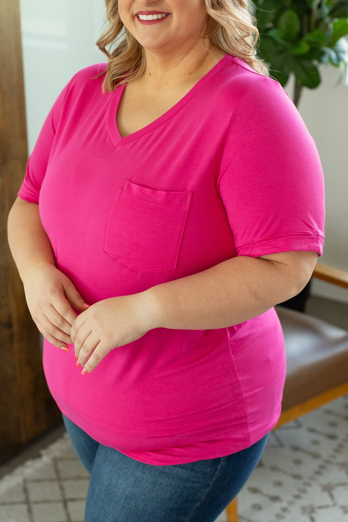 IN STOCK Sophie Pocket Tee - Hot Pink - Mack and Mav Boutique