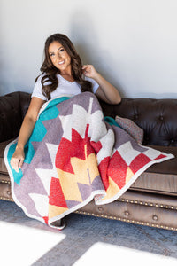 IN STOCK Plush and Fuzzy Blanket - Large Teal Aztec - Mack and Mav Boutique