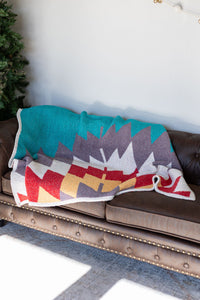 IN STOCK Plush and Fuzzy Blanket - Large Teal Aztec - Mack and Mav Boutique