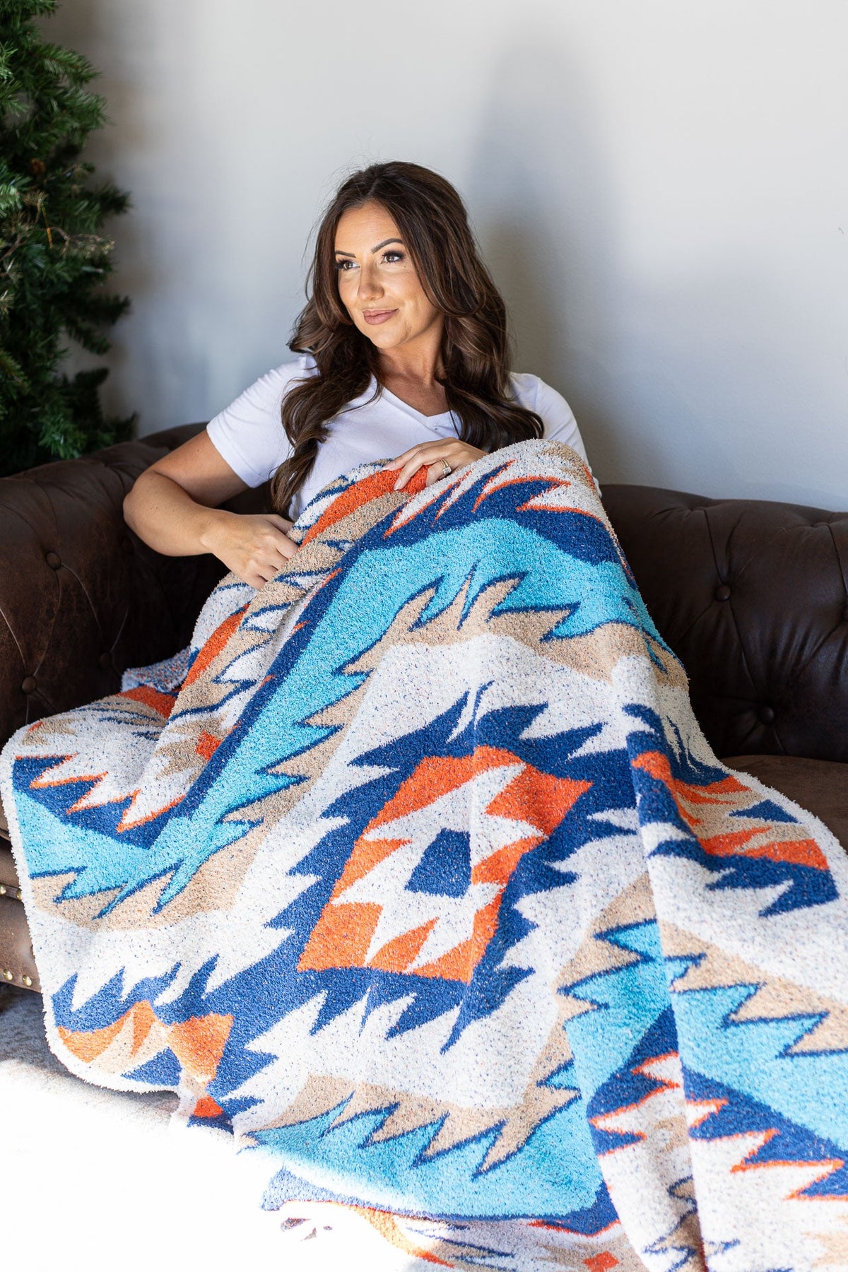 IN STOCK Plush and Fuzzy Blanket - Teal Mix Aztec - Mack and Mav Boutique