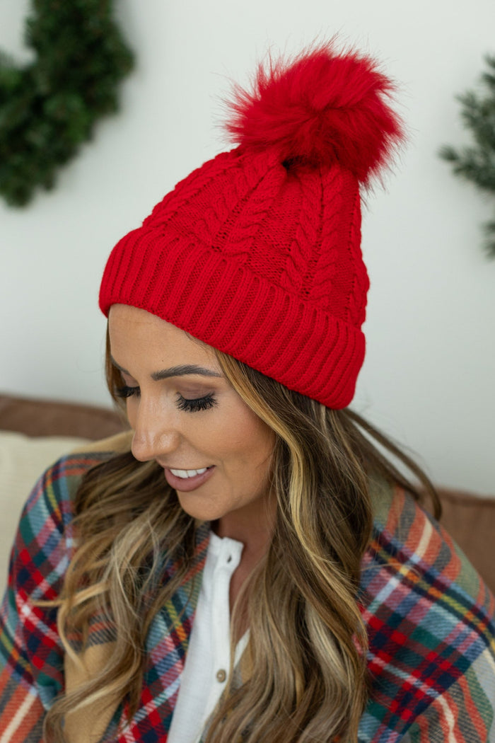 IN STOCK Bella Braid Beanie - Red - Mack and Mav Boutique