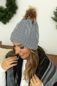 IN STOCK Carly Cable Knit Beanie - Gray - Mack and Mav Boutique