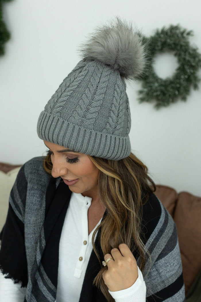 IN STOCK Bella Braid Beanie - Grey - Mack and Mav Boutique