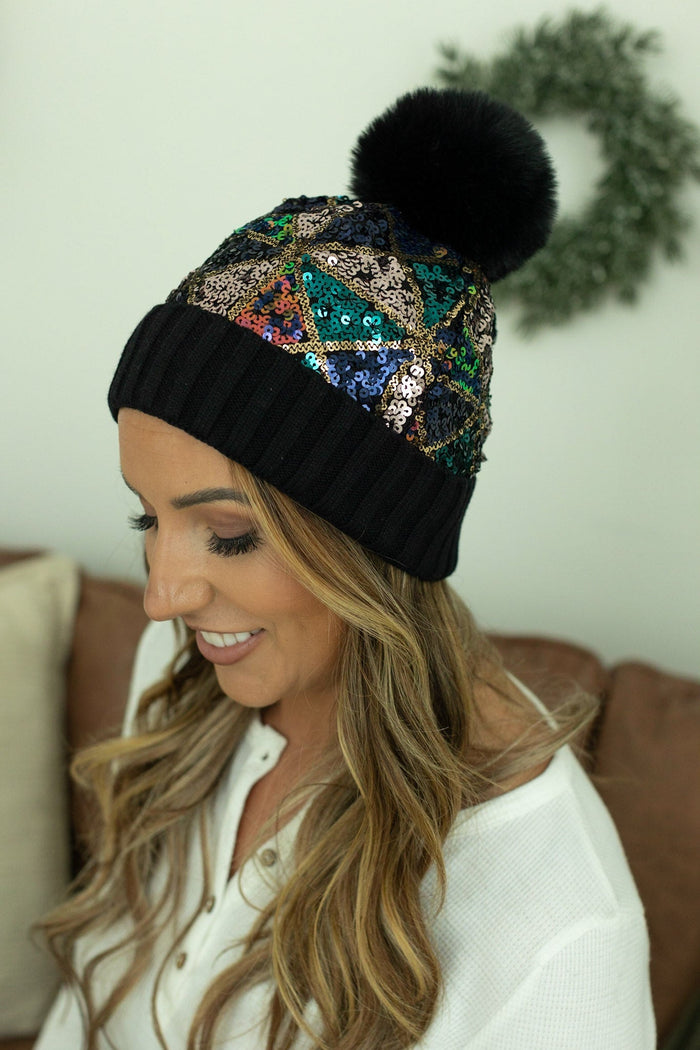 IN STOCK Sparkle Beanie - Black - Mack and Mav Boutique
