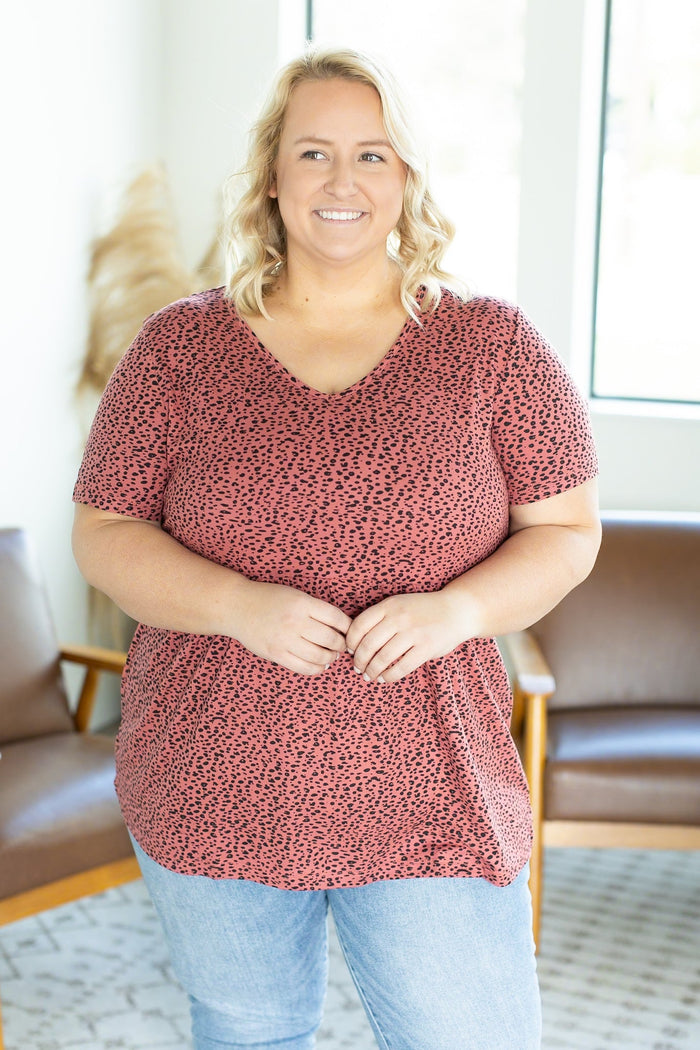 IN STOCK Sarah Ruffle Top - Red Leopard - Mack and Mav Boutique