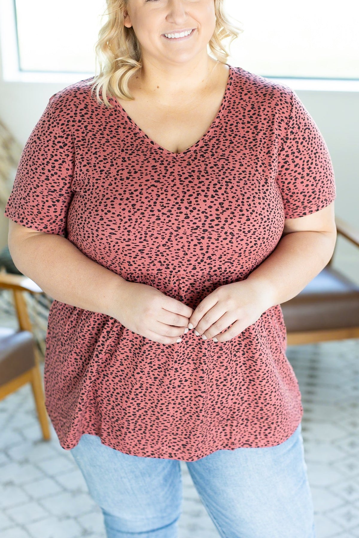 IN STOCK Sarah Ruffle Top - Red Leopard - Mack and Mav Boutique
