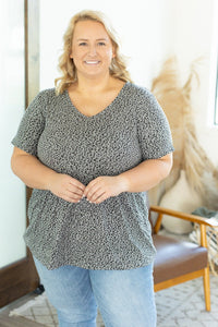 IN STOCK Sarah Ruffle Top - Grey Leopard - Mack and Mav Boutique