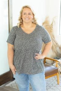 IN STOCK Sarah Ruffle Top - Grey Leopard - Mack and Mav Boutique