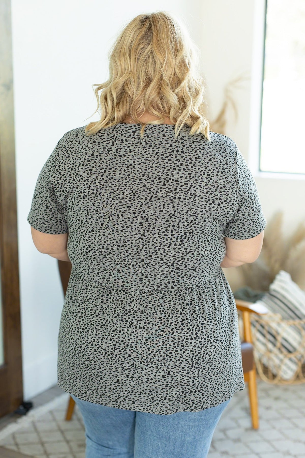 IN STOCK Sarah Ruffle Top - Grey Leopard - Mack and Mav Boutique