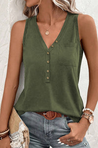 Pocketed V-Neck Wide Strap Tank - Mack and Mav Boutique