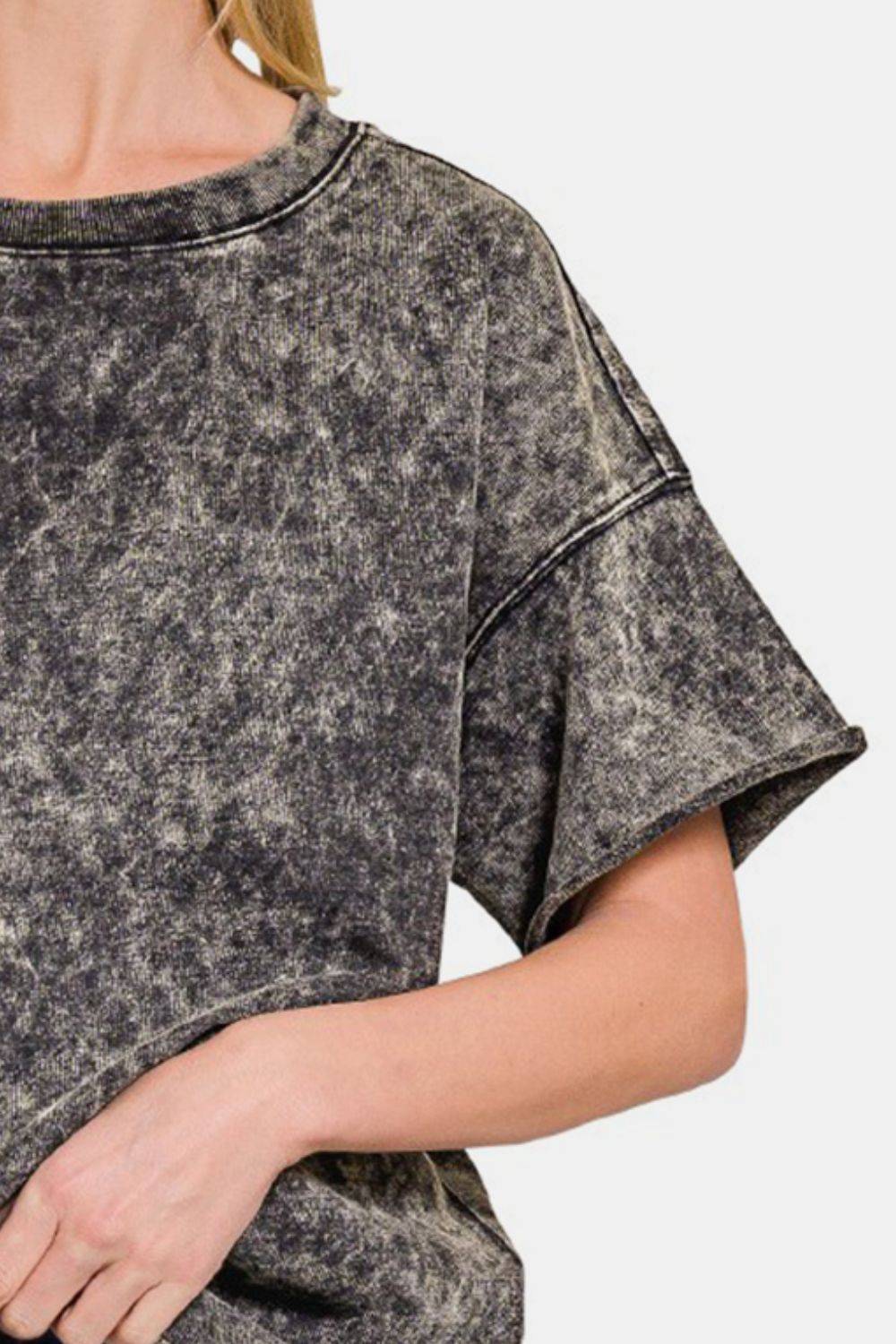 Zenana Rolled Round Neck Short Sleeve T-Shirt - Mack and Mav Boutique