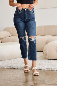 RFM Crop Dylan Full Size Tummy Control Distressed High Waist Raw Hem Jeans - Mack and Mav Boutique