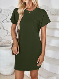 Round Neck Short Sleeve Mini Dress - Mack and Mav Boutique