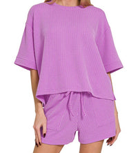 Two Piece Ribbed Shorts Set Large Front Pocket