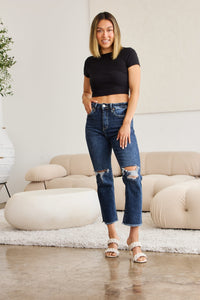 RFM Crop Dylan Full Size Tummy Control Distressed High Waist Raw Hem Jeans - Mack and Mav Boutique