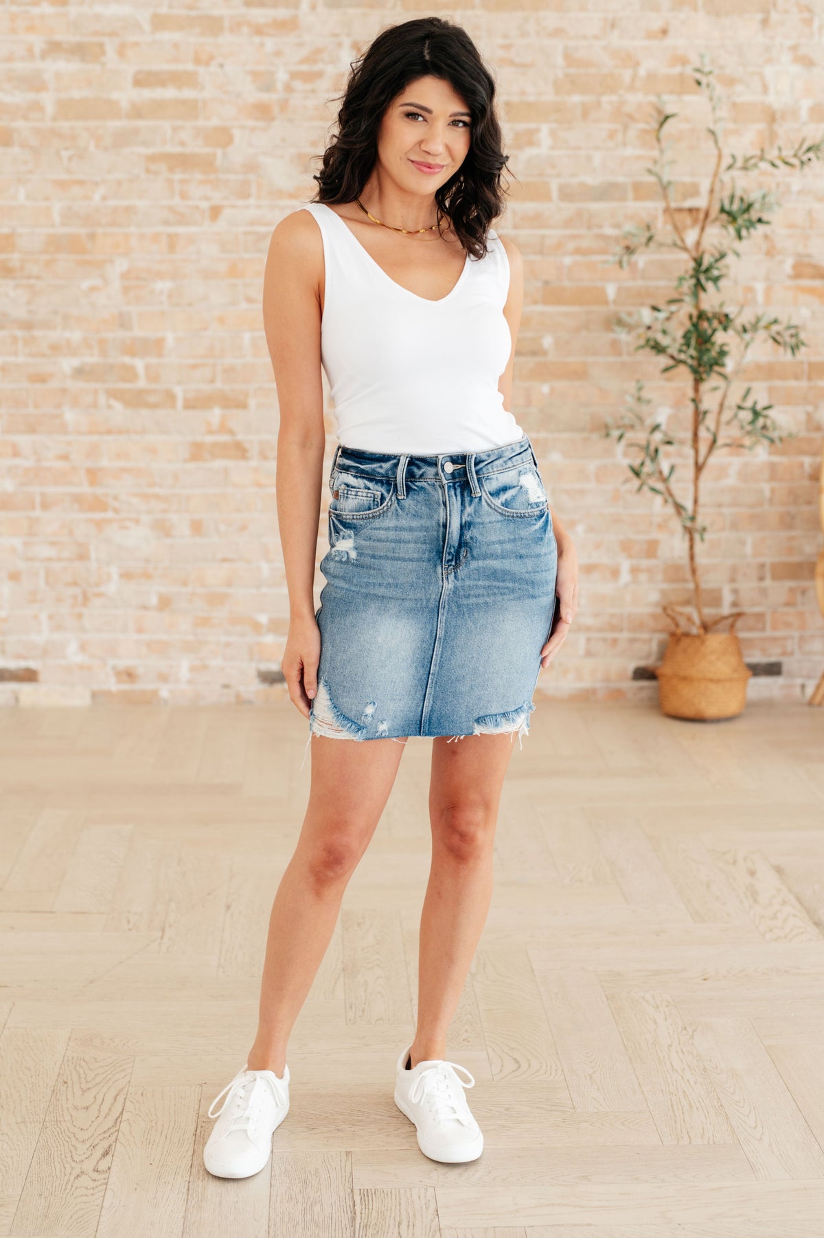 Carol High Rise Rigid Magic Denim Skirt - Mack and Mav Boutique