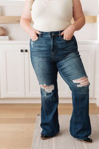 Cassandra High Rise Control Top Distressed Flare Jeans - Mack and Mav Boutique