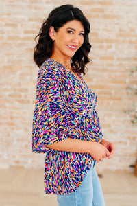Dreamer Peplum Top in Painted Royal Multi - Mack and Mav Boutique