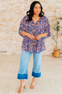 Dreamer Peplum Top in Painted Royal Multi - Mack and Mav Boutique
