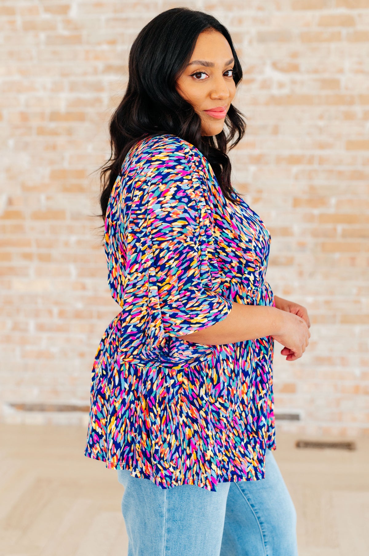 Dreamer Peplum Top in Painted Royal Multi - Mack and Mav Boutique