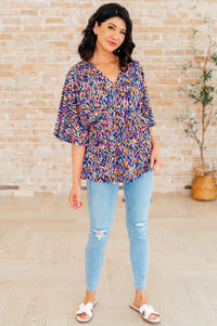 Dreamer Peplum Top in Painted Royal Multi - Mack and Mav Boutique