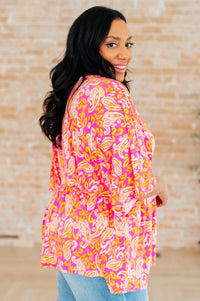 Dreamer Peplum Top in Pink Filigree - Mack and Mav Boutique