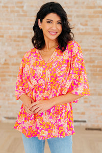 Dreamer Peplum Top in Pink Filigree - Mack and Mav Boutique