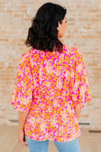 Dreamer Peplum Top in Pink Filigree - Mack and Mav Boutique