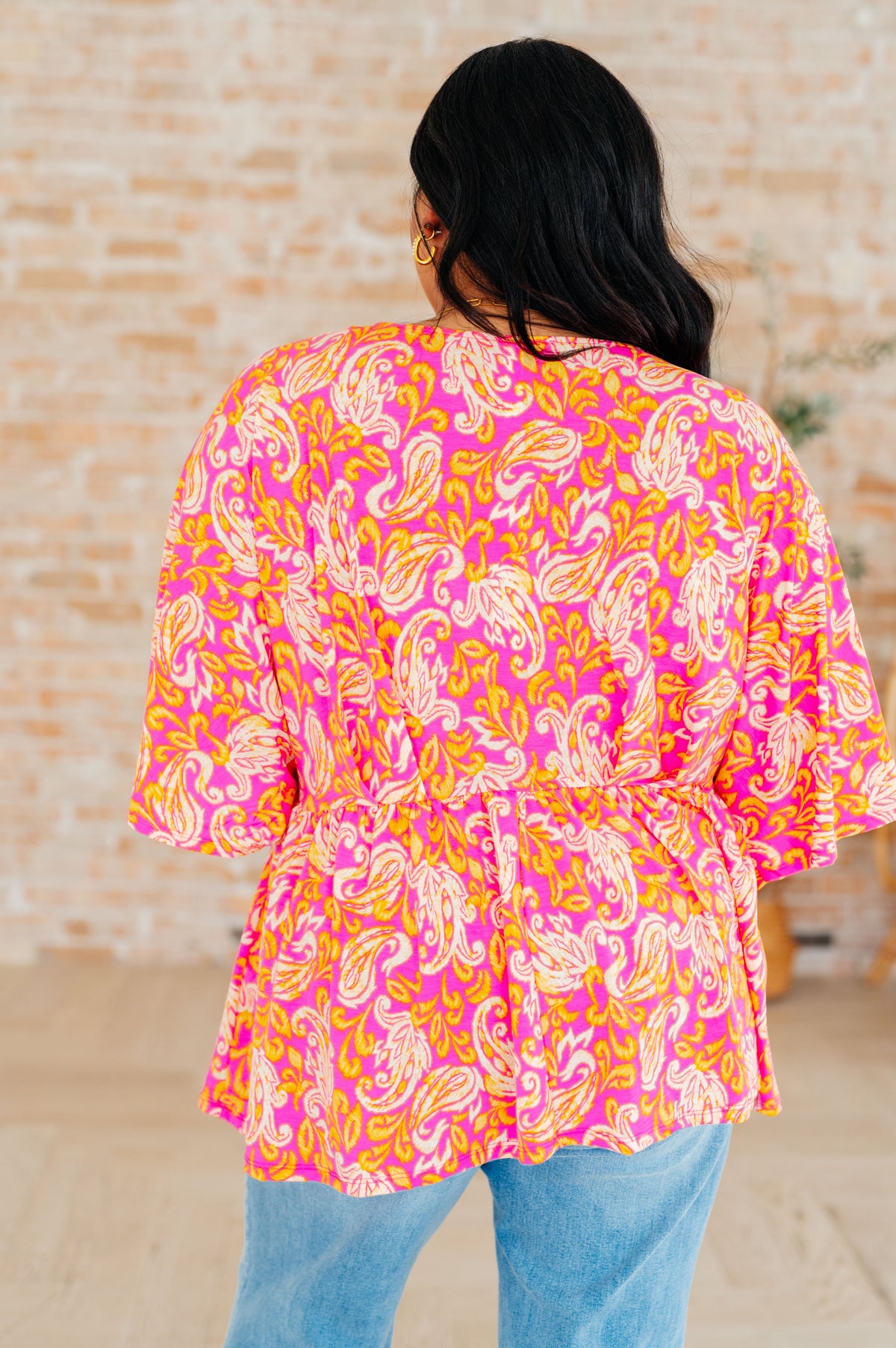 Dreamer Peplum Top in Pink Filigree - Mack and Mav Boutique