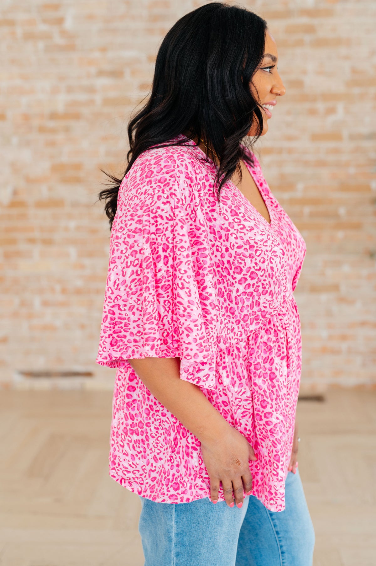 Dreamer Peplum Top in Pink Leopard - Mack and Mav Boutique